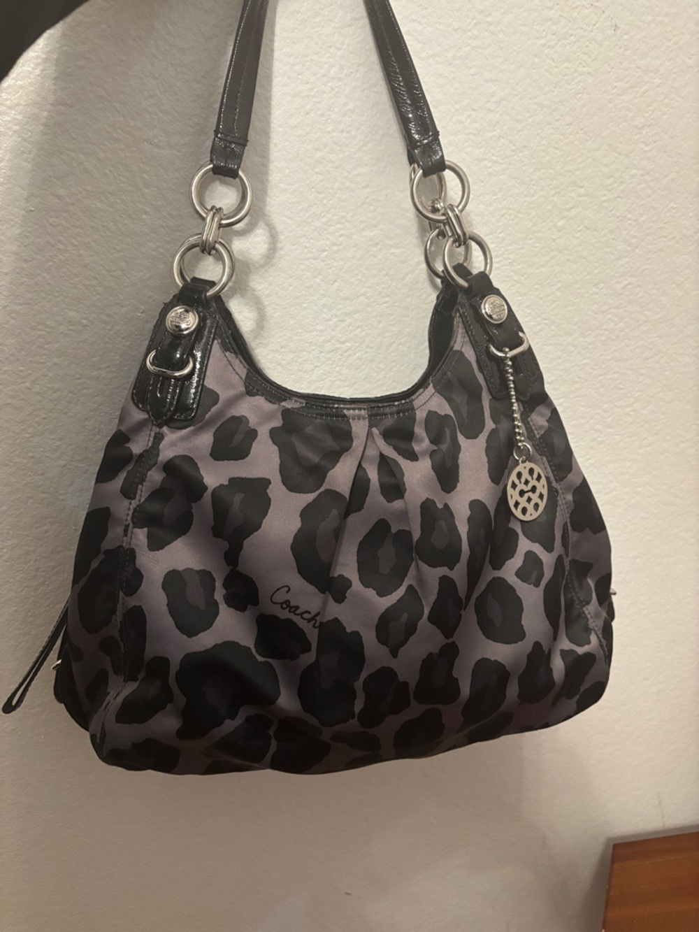 Coach Black and Gray Leopard-Print Shoulder Bag